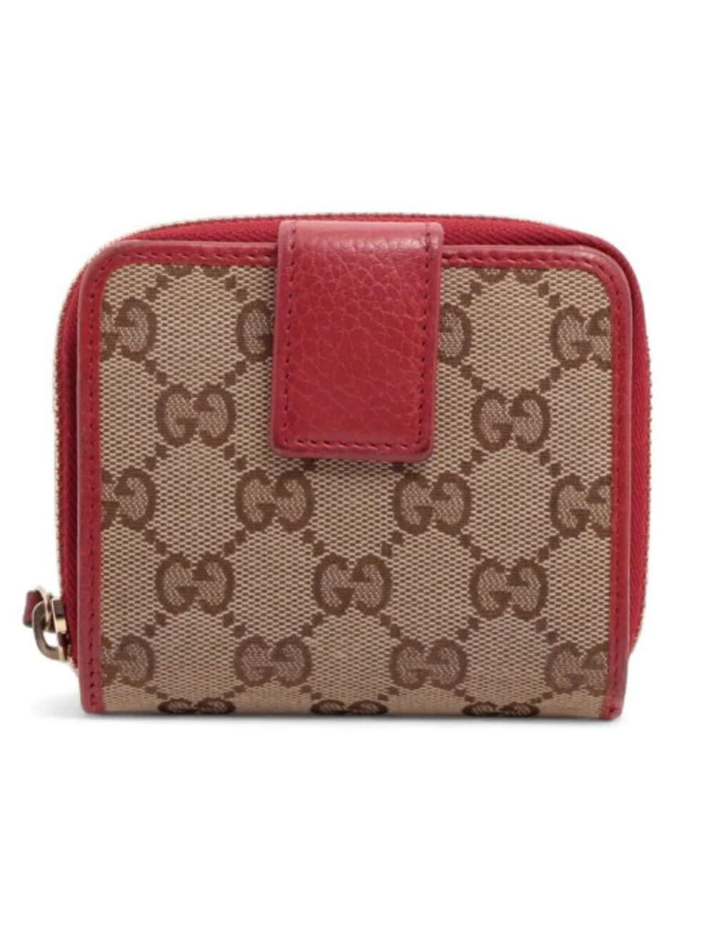 Gucci GG Canvas Leather Compact Wallet Beige x Red